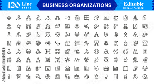 Business Organizations Line Icon Set – Professional Modern And Minimal Outline Symbols For Corporate Branding