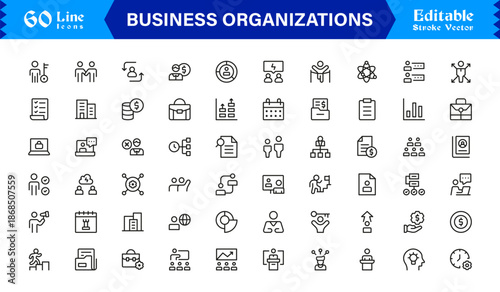 Business Organizations Line Icon Set – Professional Modern And Minimal Outline Symbols For Corporate Branding