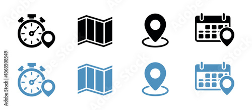 Location Time Symbol Icons for Navigation Schedule and Planning