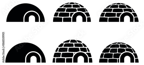 Minimalist igloo icon set featuring various traditional arctic shelters for winter season concepts