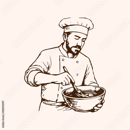 Male chef mixing ingredients in preparation bowl