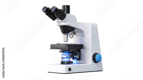3d microscope with illuminated lenses background isolated on a Transparent background, PNG file.