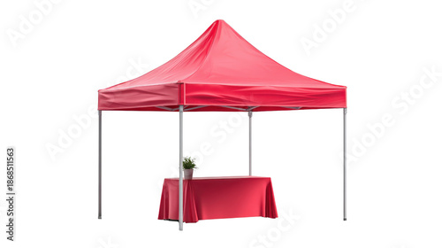 3d marketing booth tent with rectangular table background isolated on a Transparent background, PNG file.