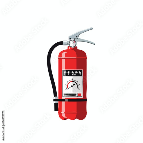 Red Fire Extinguisher with Gauge and Hose