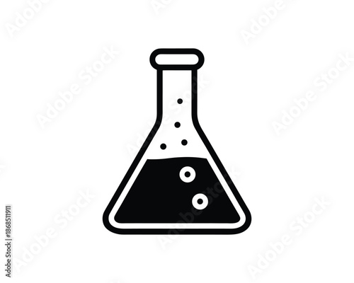 Black Erlenmeyer Flask With Bubbles In Dark Liquid laboratory science