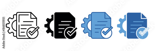 Document Process Management Icon with Approved Settings Gear Symbol