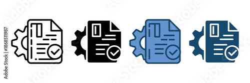 Document Process Icon with Gear and Checkmark for System Control