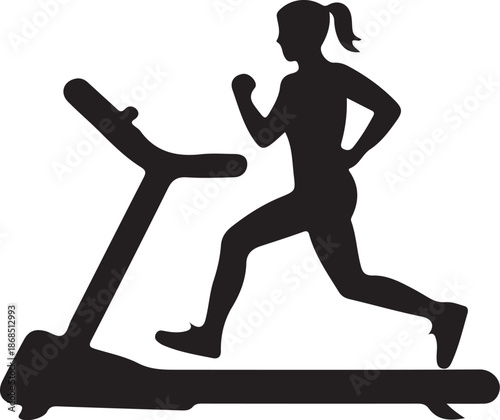 Black silhouette of a woman running on a treadmill exercise
