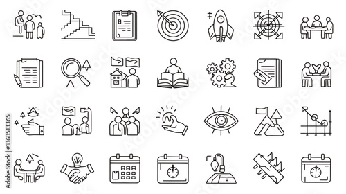 Collection of Business Line Icons Depicting Professional Concepts.