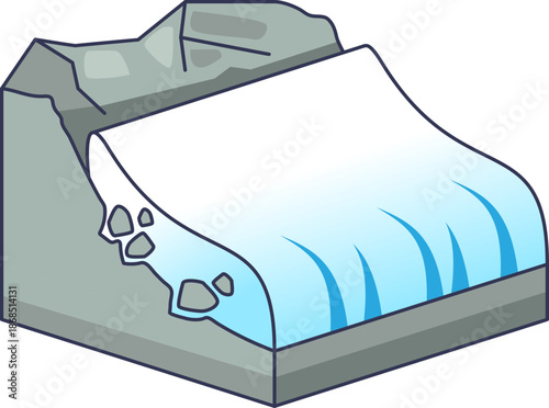 Diagram of glacial plucking showing ice freezing to bedrock and pulling away rock fragments. Illustrates the erosional process where moving glaciers quarry boulders from the landscape.