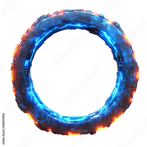 Glowing blue and orange neon ring on black background