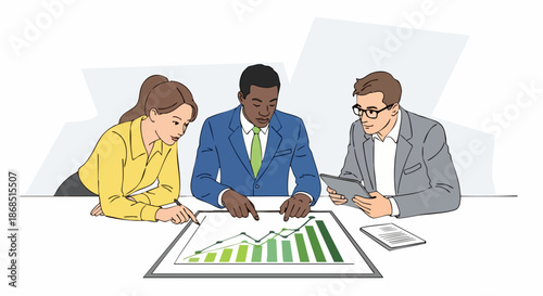 Business team analyzing financial data together.