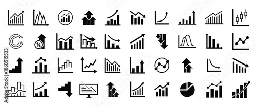 Line growth and decrease icon set. growth up and down. Profit and loss icon. Revenue Growth and decrease,  Percentage Growth and decrease vector illustration.