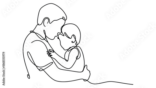 continuous line illustration of mother holding child showing love, care, motherhood, emotional bonding and nurturing family relationship concept