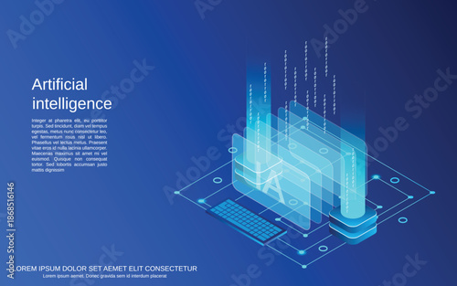 Futuristic Artificial Intelligence Digital Holographic Network Structure.