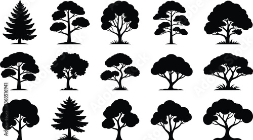 Tree Silhouette Collection Nature Icons Set.