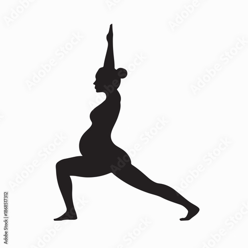 Pregnant Woman Practicing Yoga in Warrior Pose Silhouette Vector