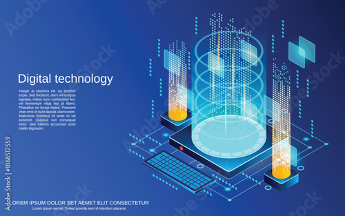 Futuristic Quantum Computer Digital Technology Structure.