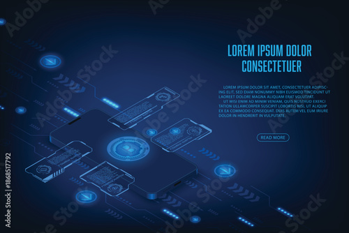 Glowing Blue Futuristic Digital Holographic Network Structure Design.