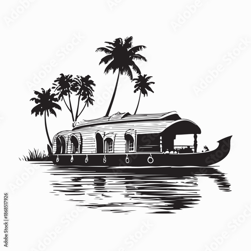 Tableau sur toile Kerala Boat House Image Vector Isolated on White Background