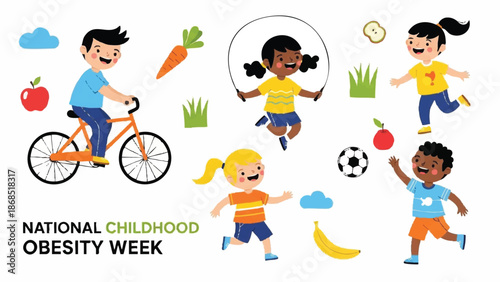 Children Enjoying Healthy Activities National Childhood Obesity Week.