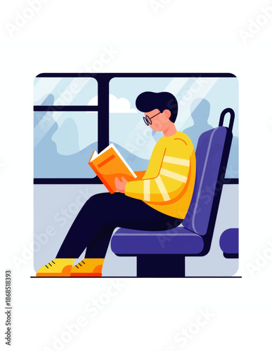 Person reading a book while traveling on public transportation, enjoying a quiet moment