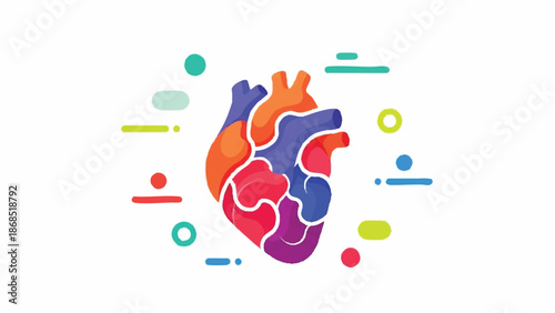 Colorful Abstract Human Heart Anatomy Illustration.