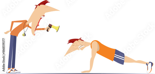 Sport mentor with whistle around neck works with sportsperson