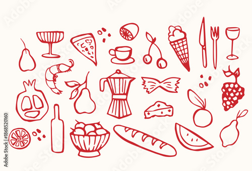 Hand Drawn Collection of Food and Drink Icons.