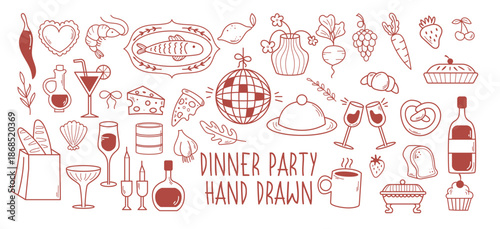 Hand Drawn Dinner Party Illustration Elements Collection.