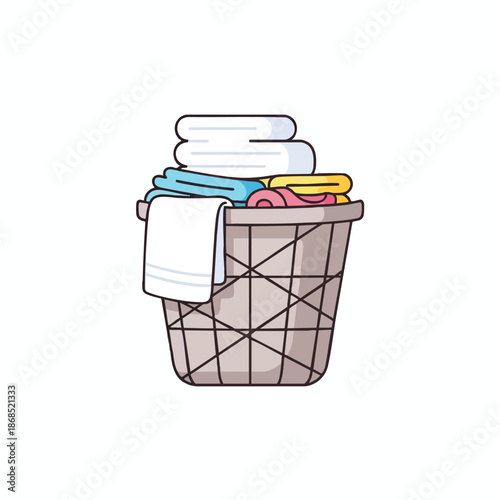 Laundry Basket Full of Clean Clothes and Towels