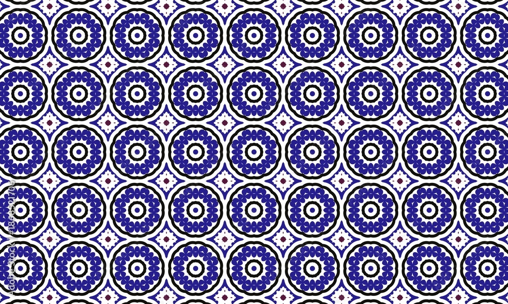 Fototapeta premium Geometric Pattern with Blue and White Circles and Squares