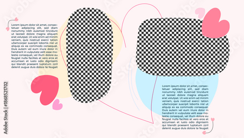 Modern Romantic Photo Collage Social Media Post Mockup Template Multiple Photo Frames Pastel Colorful Background. Abstract Heart Hand Drawn Organic Shapes and Copy Space Area Design Vector