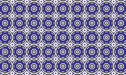 Geometric Pattern with Blue and White Circles and Squares