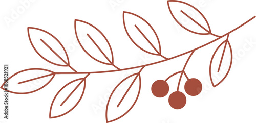 Simple berry branch line style vector illustration for autumn design, wedding invitation, nature element, spring, minimal concept
