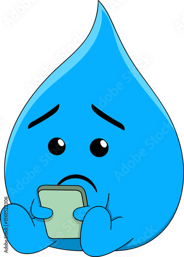 Sad Water Cartoon Character Affected By Environmental Damage