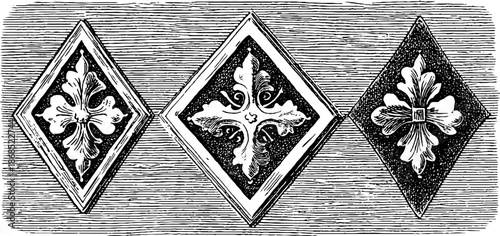 Vintage geometric diamond engraving set with ornamental designs for retro decor