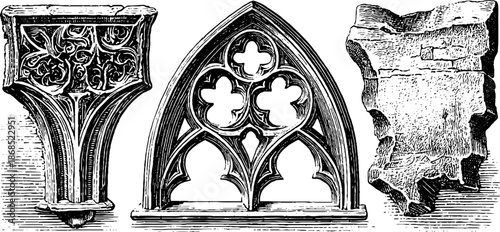Gothic lattice set: vintage engraved architectural design elements