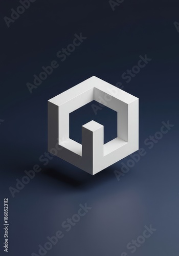Abstract rendering of an impossible geometric shape creating a visual paradox. Clean, minimalist design emphasizing depth perception trickery ,optical art ,confusion ,paradox