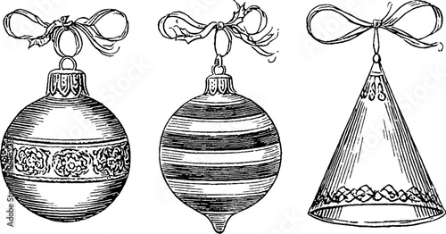 Vintage hand drawn holiday ornament set with intricate details for seasonal design