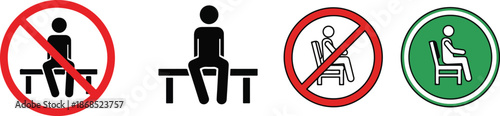  Sitting and no sitting icon set. Public warning, caution, and information symbol vector eps