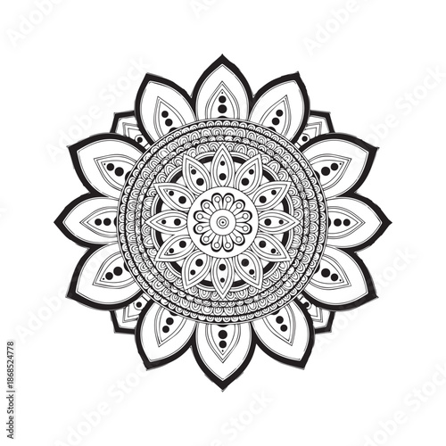 Black and white floral mandala ornament for henna or tattoo.