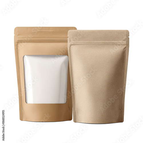 Kraft paper pouch with clear window for mockup transparent background
