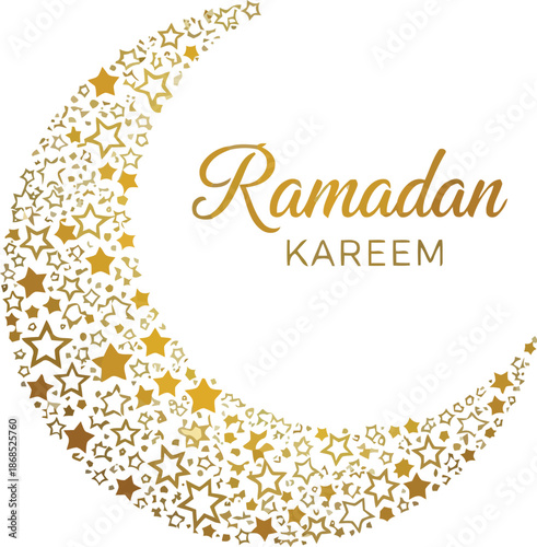 Elegant golden crescent moon with stars ramadan kareem greeting islamic celebration banner