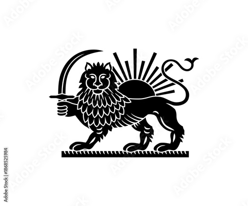 Lion and Sun emblem vector logo with traditional Persian design, clean scalable illustration suitable for cultural, historical, and decorative graphic projects.