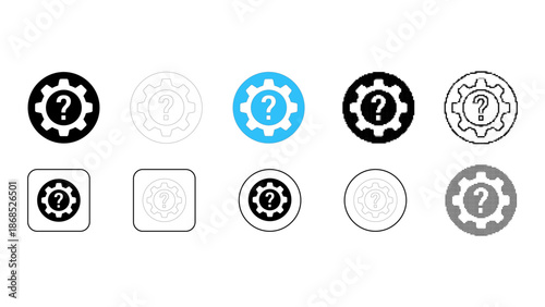 Help settings question support system icon set in solid line dot pixelated colourful styles