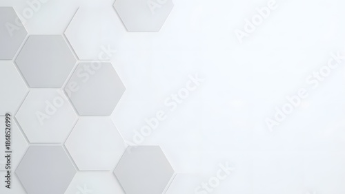 A clean, modern geometric background showcasing a pattern of subtle white and light grey hexagonal tiles creating a sophisticated, minimalistic texture.