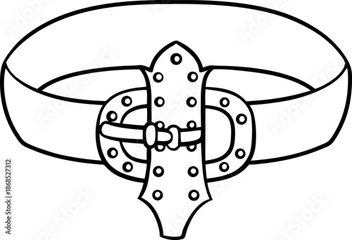 Medieval leather belt with metal buckle and rivets, vintage costume accessory