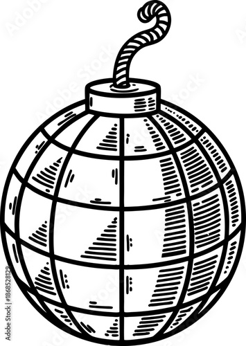 Vintage bomb with lit fuse, explosive device illustration