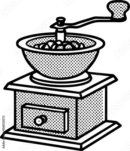 Vintage manual coffee grinder with hand crank and drawer for ground coffee